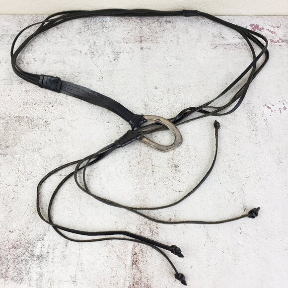 Vintage Accessories - Vintage Leather Belt Black Art-to-Wear Lagenlook Minimalist Avant Garde